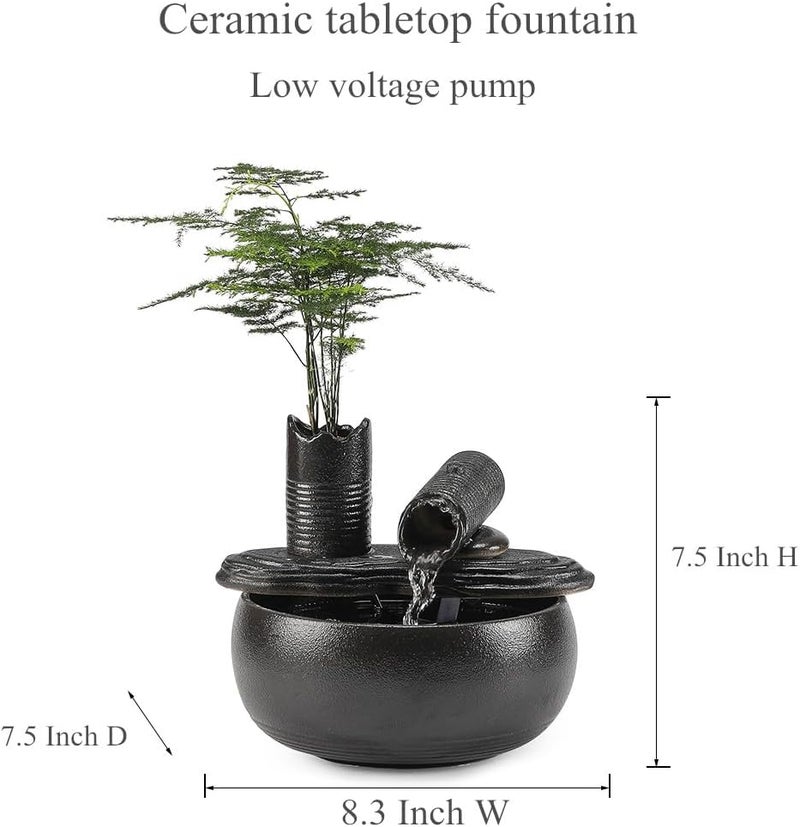 Andady Ceramic Tabletop Fountain Water Feature Fall Indoor and Outdoor Decoration (Black Bamboo A151) - Image 2